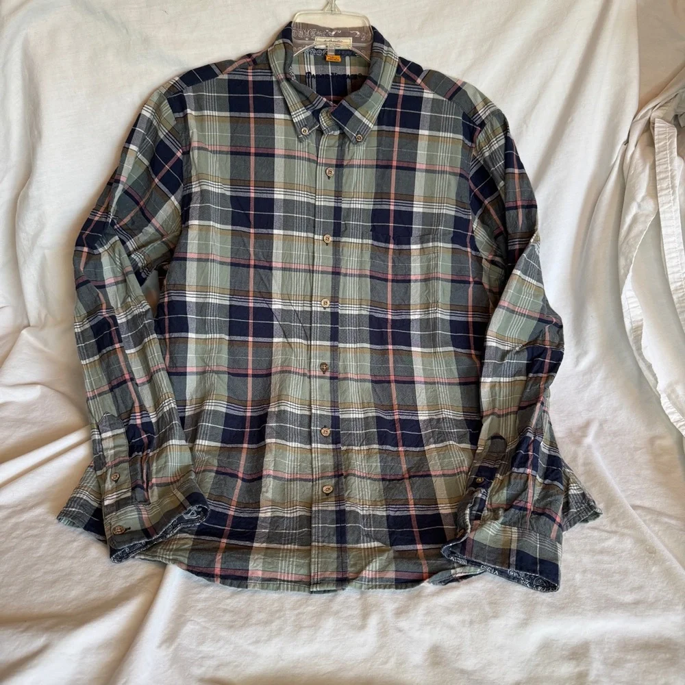 Navy and Green Plaid Casual Button-Down Shirt - Picture 2 of 4